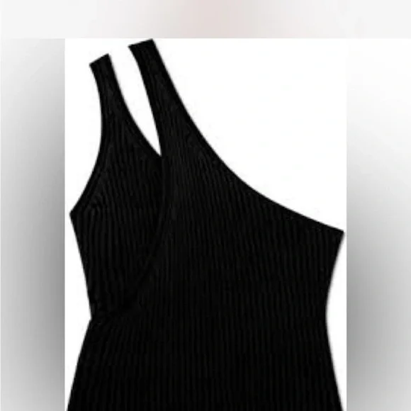 Jonathan Simkhai Jenni Compact One Shoulder Rib Tank Cutout Black Women's Large - Picture 3 of 3